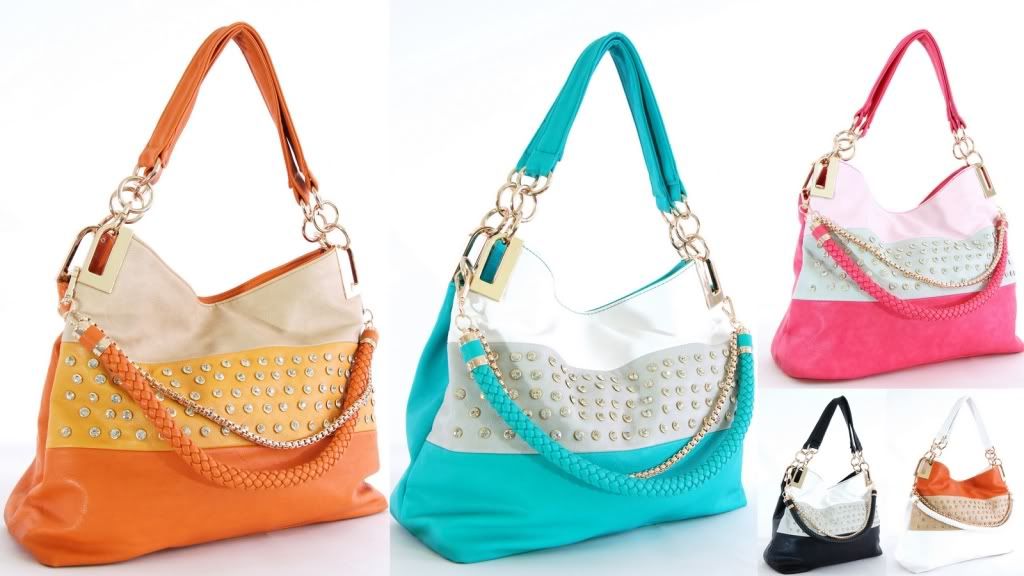 Handbag Republic Rhinestoned Tote Shoulder bag BLUE