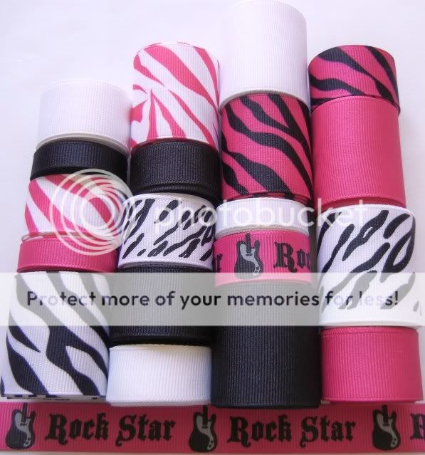 19 yd Rock Star Fuchsia Zebra Pink Grosgrain Ribbon Lot