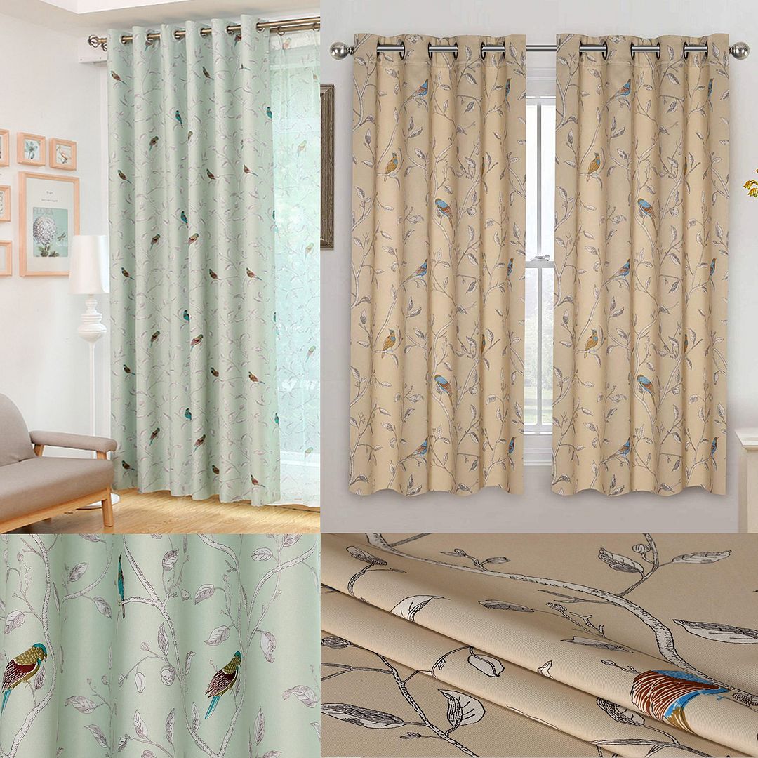 Bird Thermal Blackout Ready Made Eyelet Curtains Dimout Energy