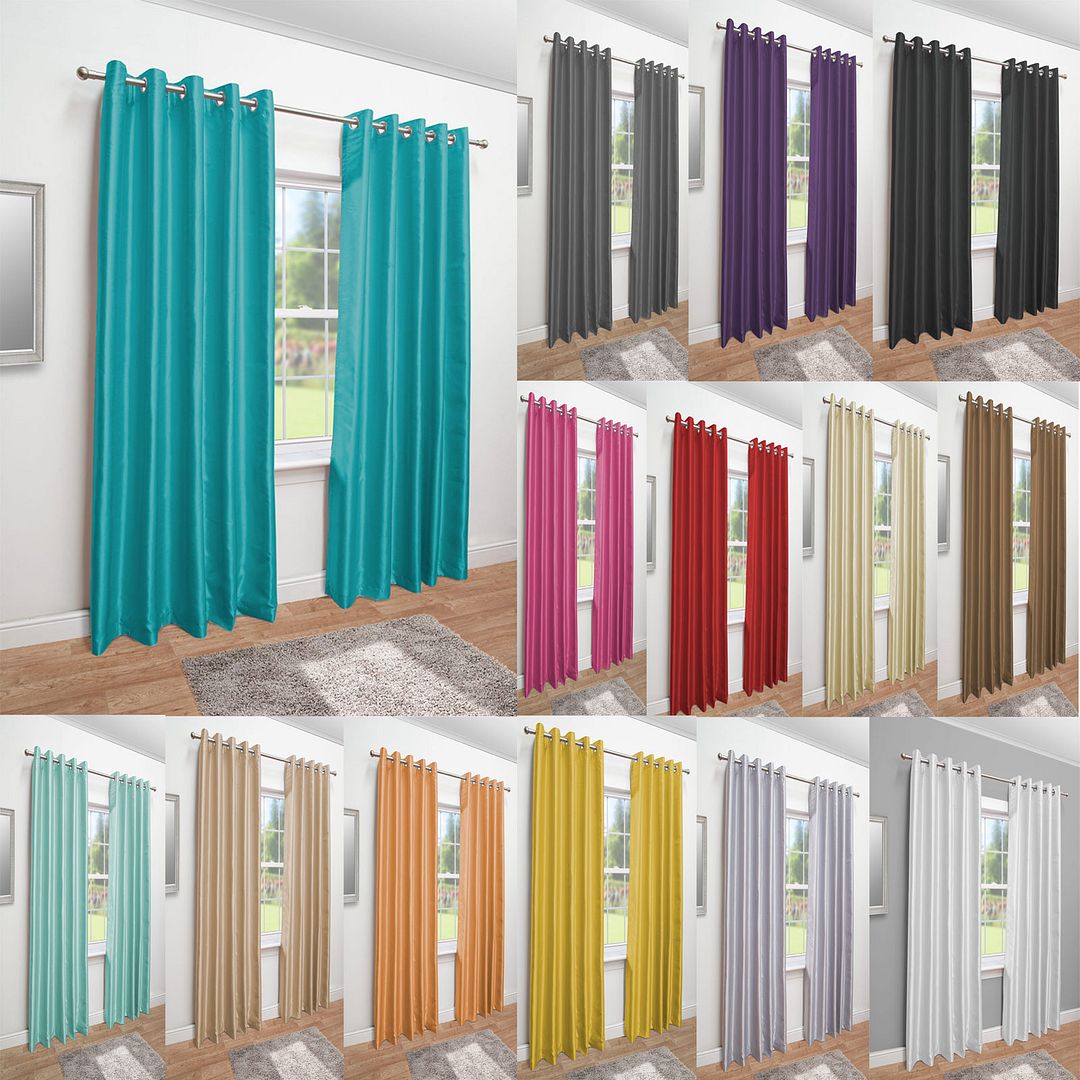 Faux Silk Curtains Eyelet Luxury Fully Lined Ring Top
