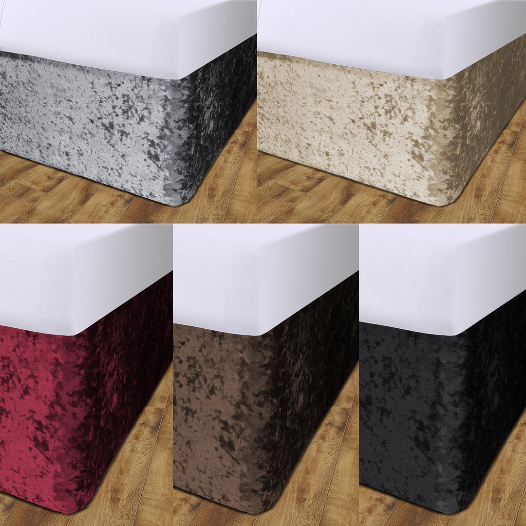 Crushed Velvet Bed Valance Elasticated Divan Skirt Single Double King