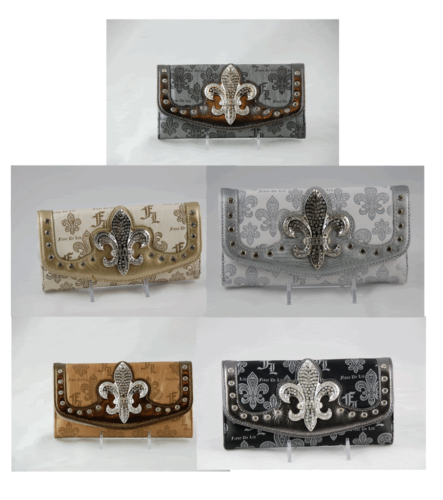 Fleur de Lis Motif   Rhinestone Encrusted Wallet  NEW  