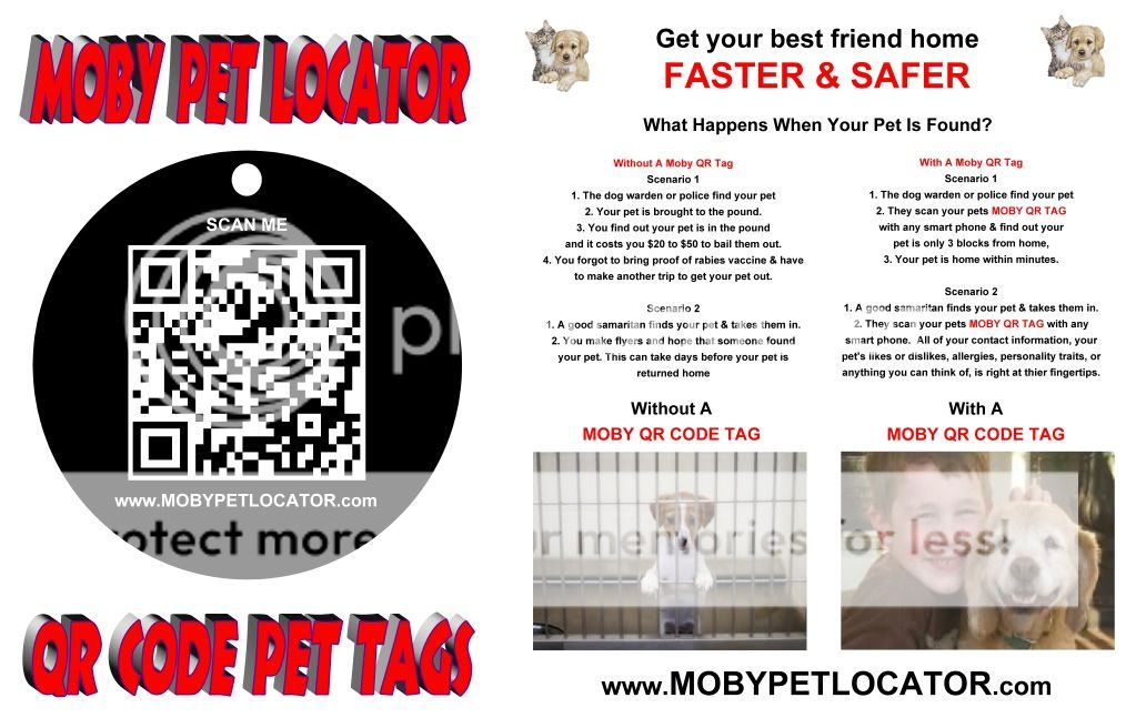 MOBY PET LOCATOR   MOBY QR CODE PET TAGS   Get your pet home Faster 